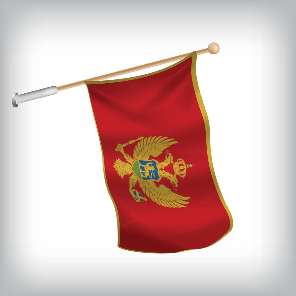 Realistic illustration of Montenegro flags waving on the wall. The set is in the flag collection vector