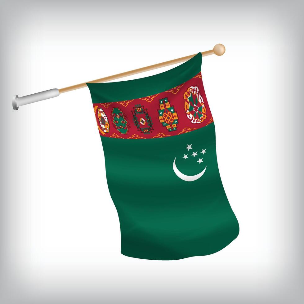 Realistic illustration of Turkmenistan flags waving on the wall. The set is in the flag collection vector