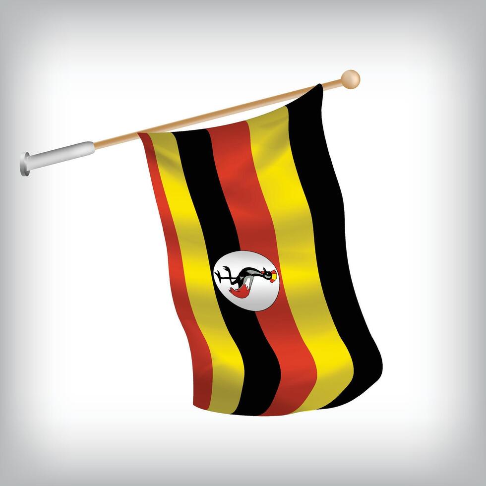 Realistic illustration of Uganda flags waving on the wall. The set is in the flag collection vector