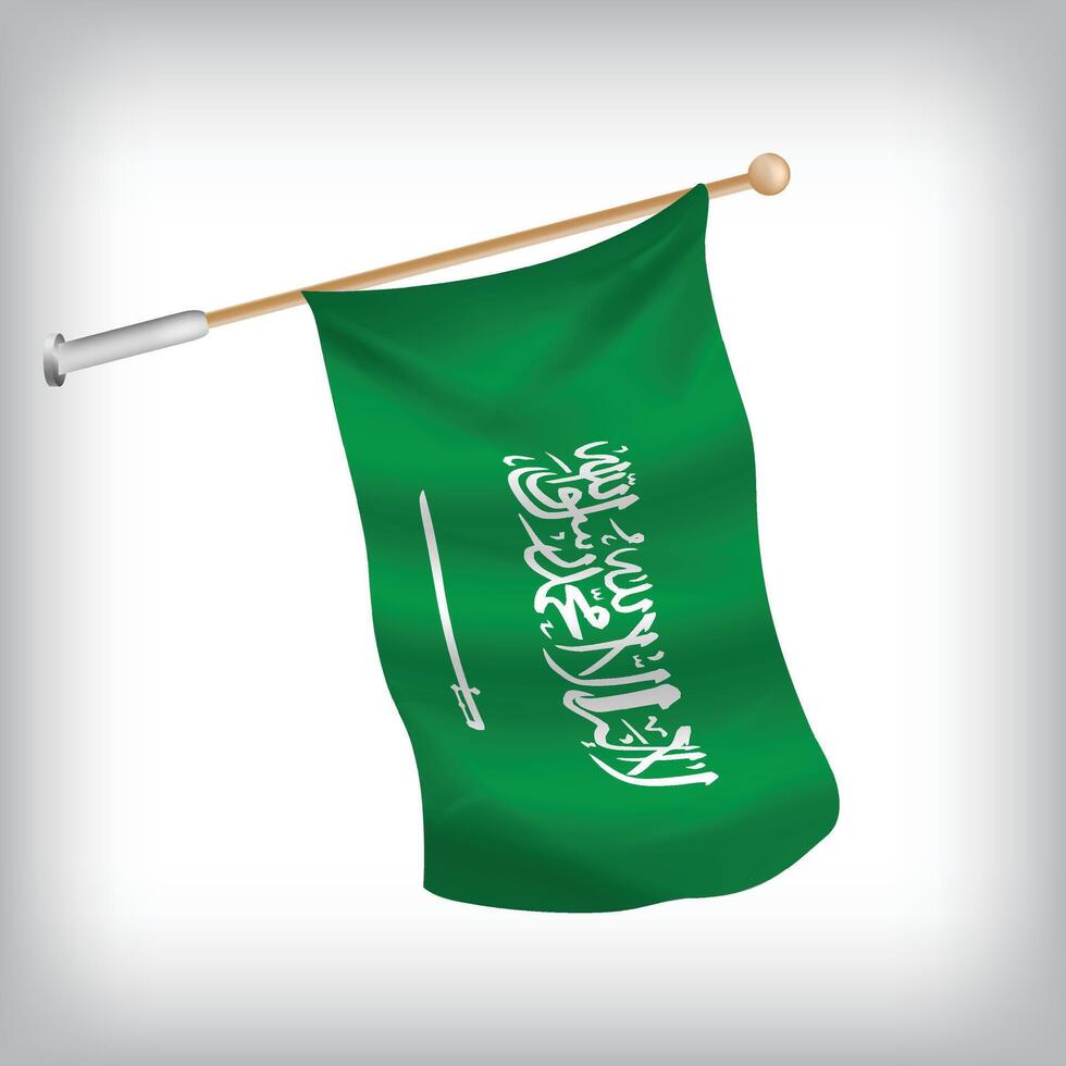 Realistic illustration of Saudi Arabia flags waving on the wall. The set is in the flag collection vector