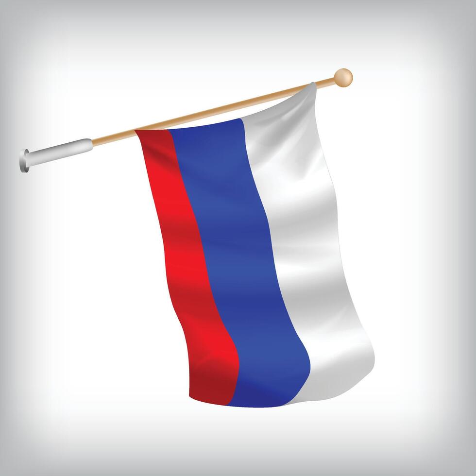 Realistic illustration of Russia flags waving on the wall. The set is in the flag collection vector