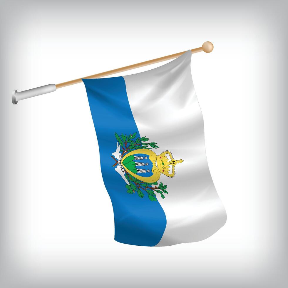 Realistic illustration of San Marino flags waving on the wall. The set is in the flag collection vector