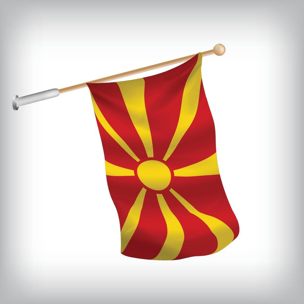 Realistic illustration of North Macedonia flags waving on the wall. The set is in the flag collection vector