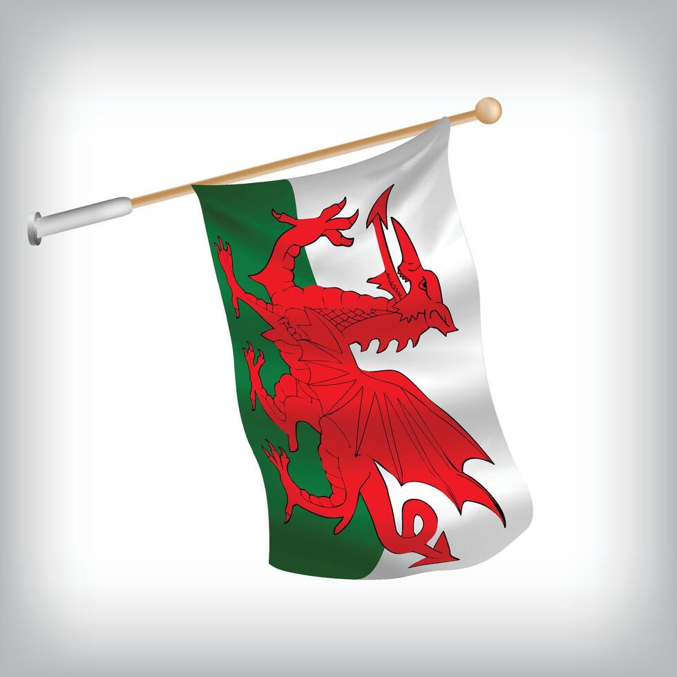 Realistic illustration of Wales flags waving on the wall. The set is in the flag collection vector