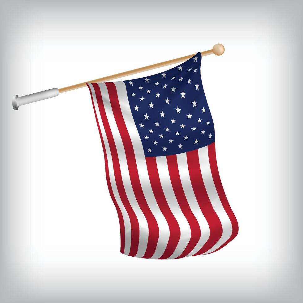 Realistic illustration of United States flags waving on the wall. The set is in the flag collection vector