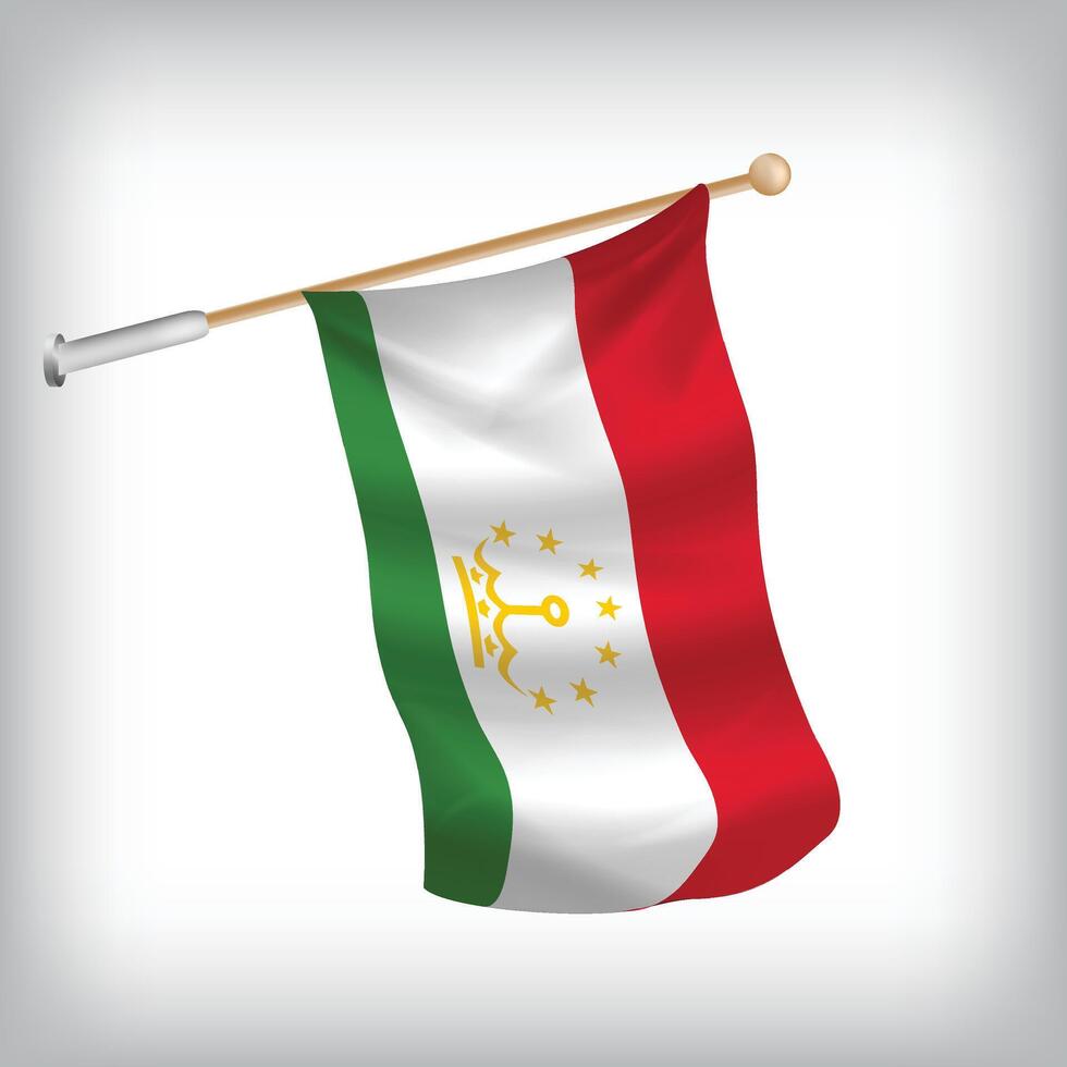 Realistic illustration of Tajikistan flags waving on the wall. The set is in the flag collection vector
