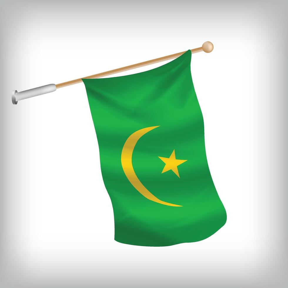 Realistic illustration of Mauritania flags waving on the wall. The set is in the flag collection vector