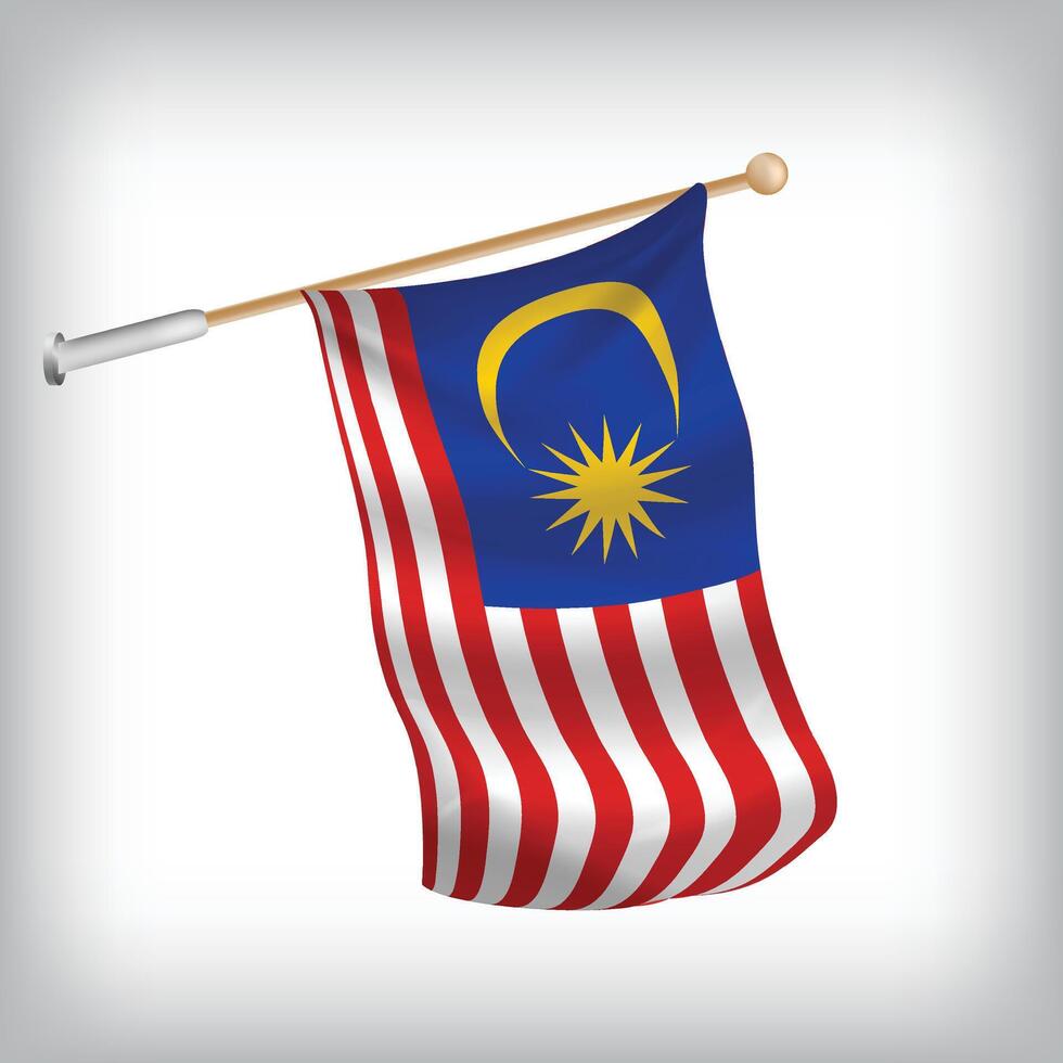 Realistic illustration of Malaysia flags waving on the wall. The set is in the flag collection vector