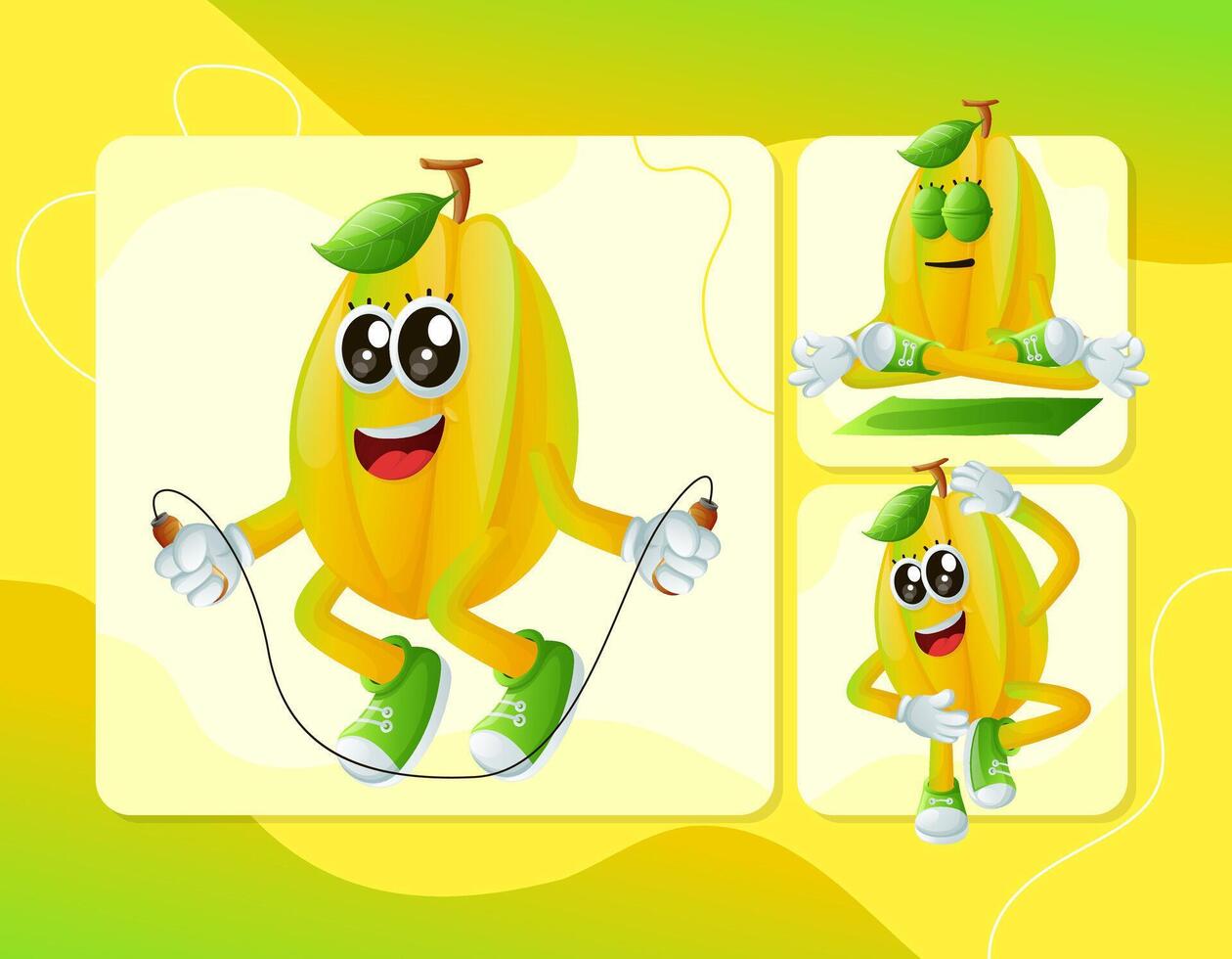 Cute starfruit characters exercising vector