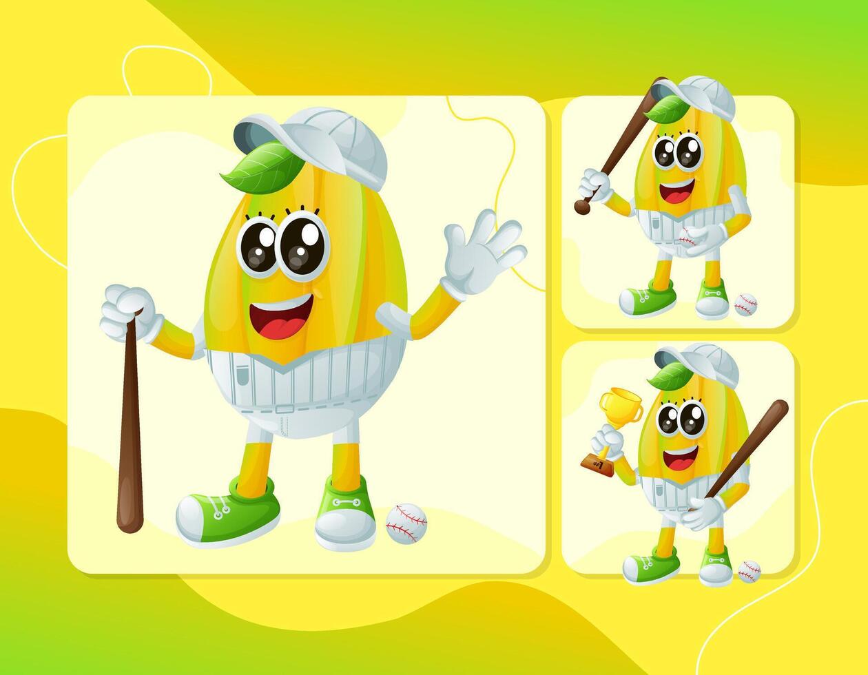 Cute starfruit characters playing baseball vector