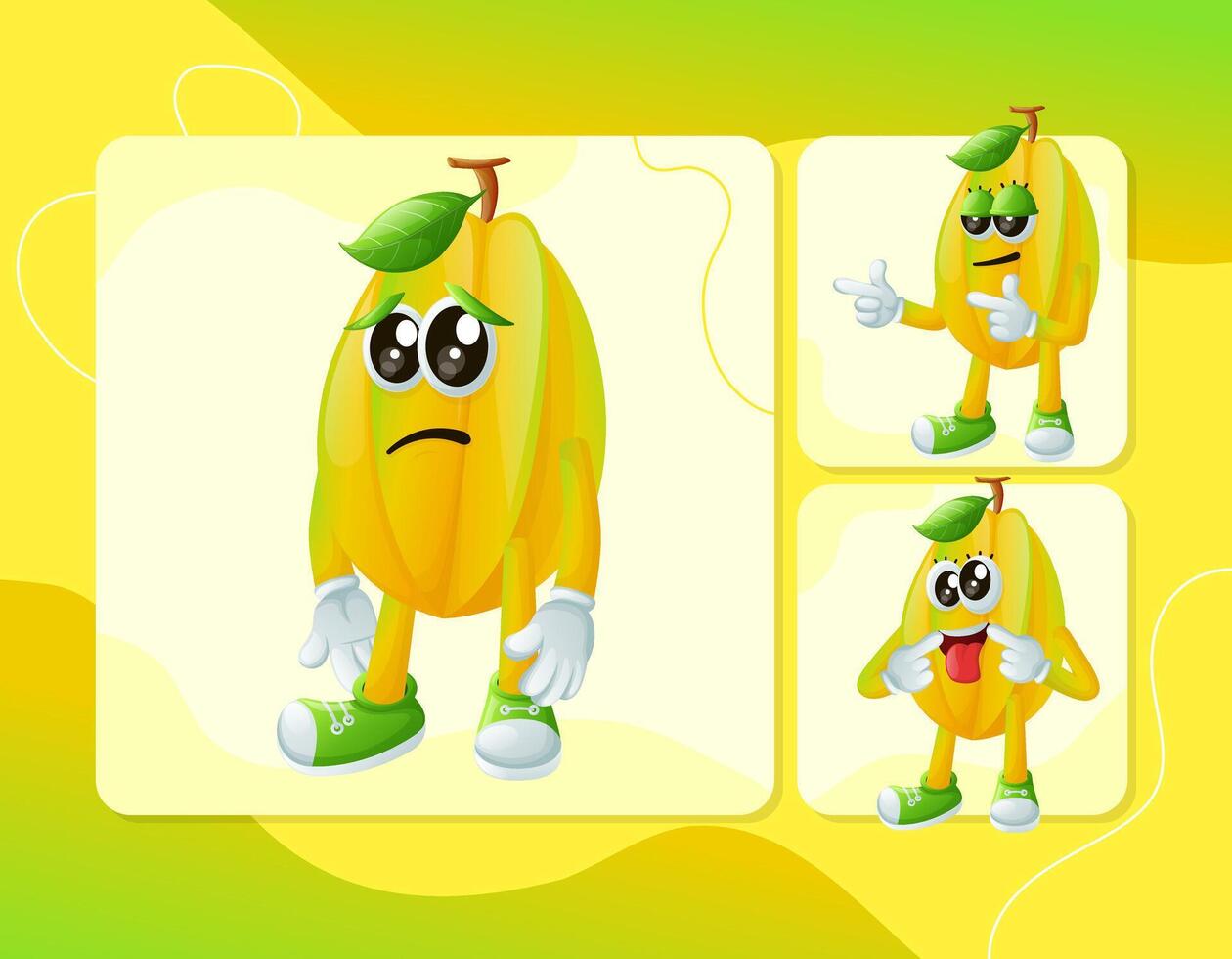 Cute starfruit characters with different facial expressions vector