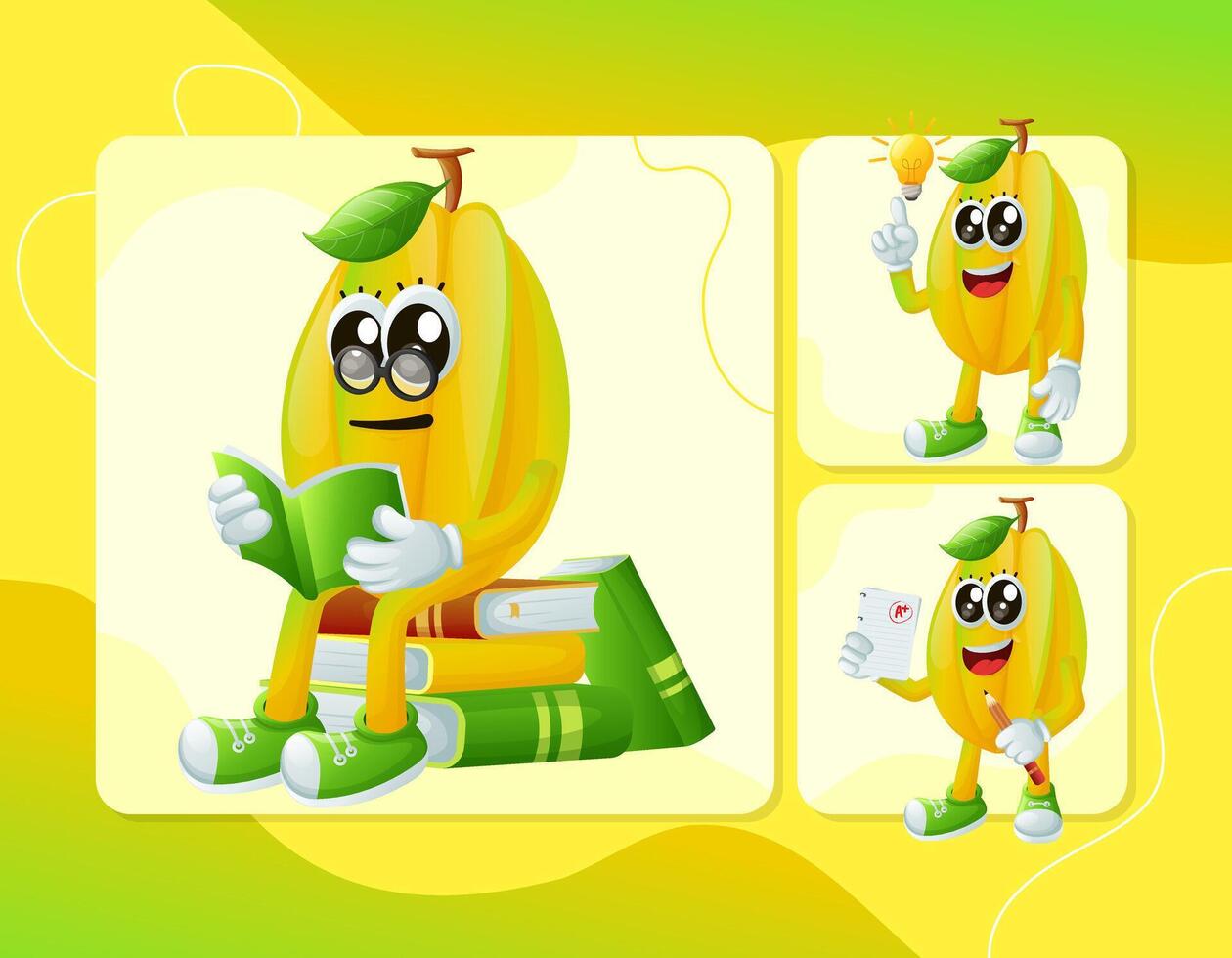 Cute starfruit characters being clever vector