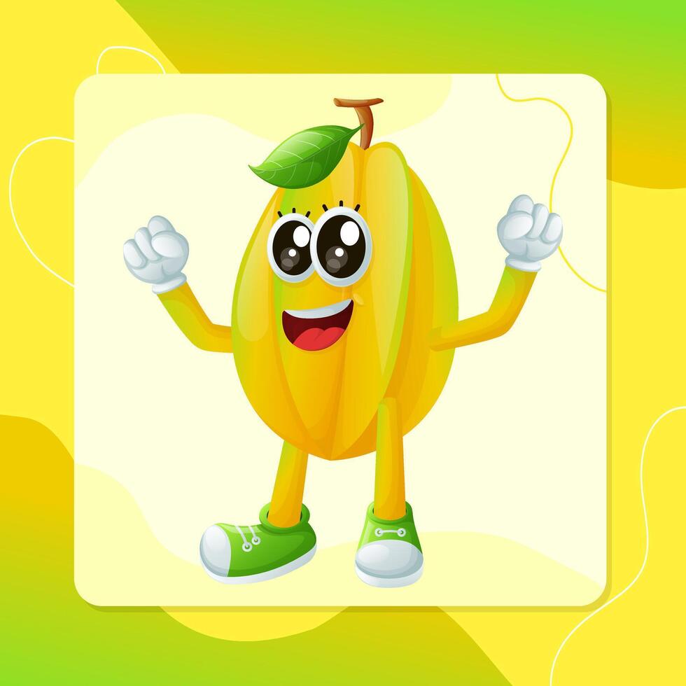 Cute starfruit character making a victory sign with his hand vector