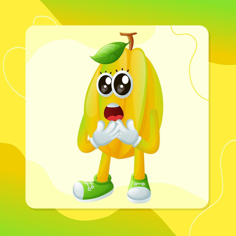 Cute starfruit character with a surprised face and open mouth vector