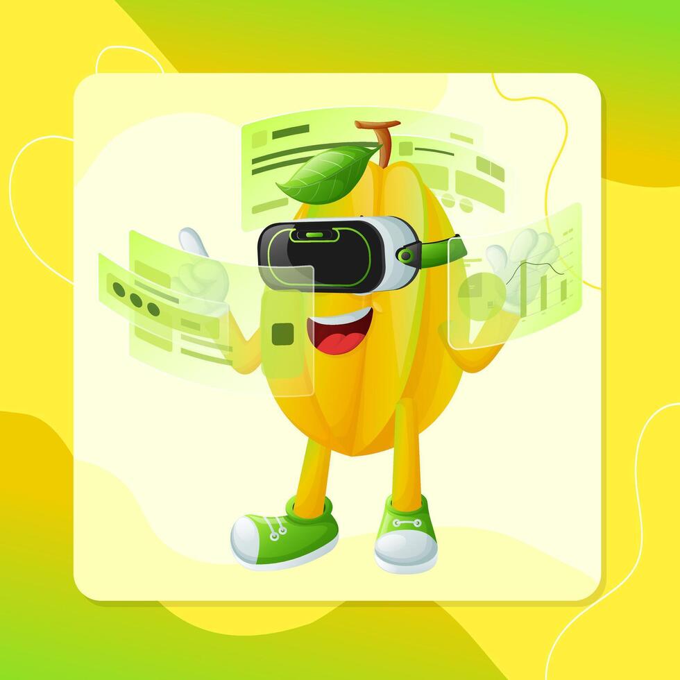 Cute starfruit character in metaverse vector