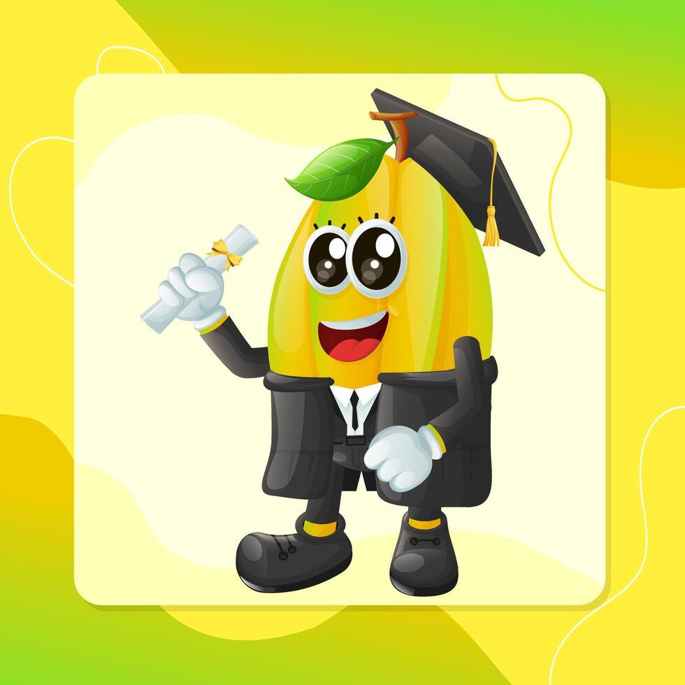 Cute starfruit character wearing a graduation cap and holding a diploma vector