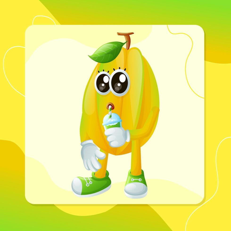 Cute starfruit character drinking a green smoothie with a straw vector