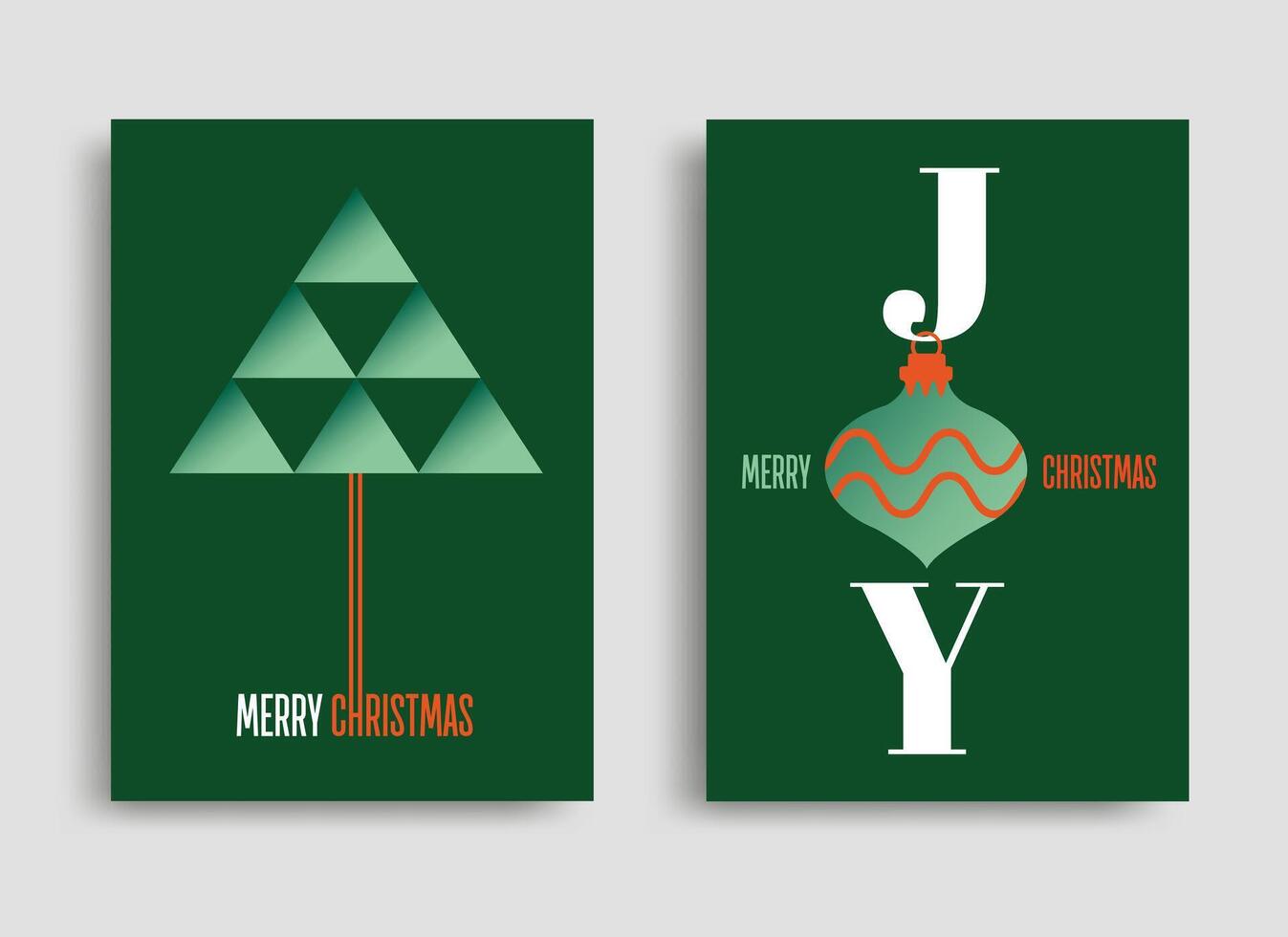 Simple and creative Christmas and New Year cards with ornament, Christmas trees, and typography on a green background vector