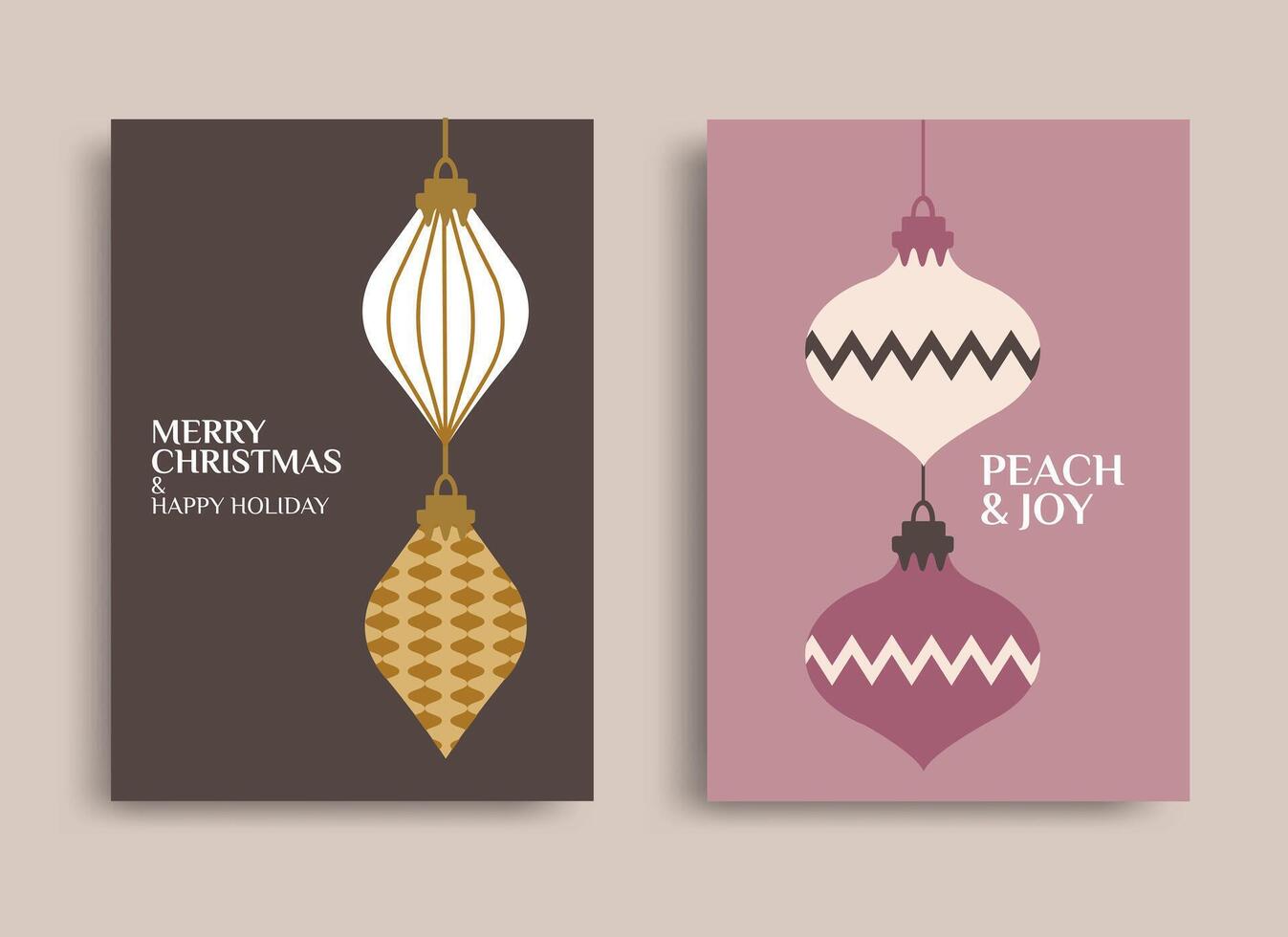 Set of greeting cards with Xmas decorations with simple ornament design vector