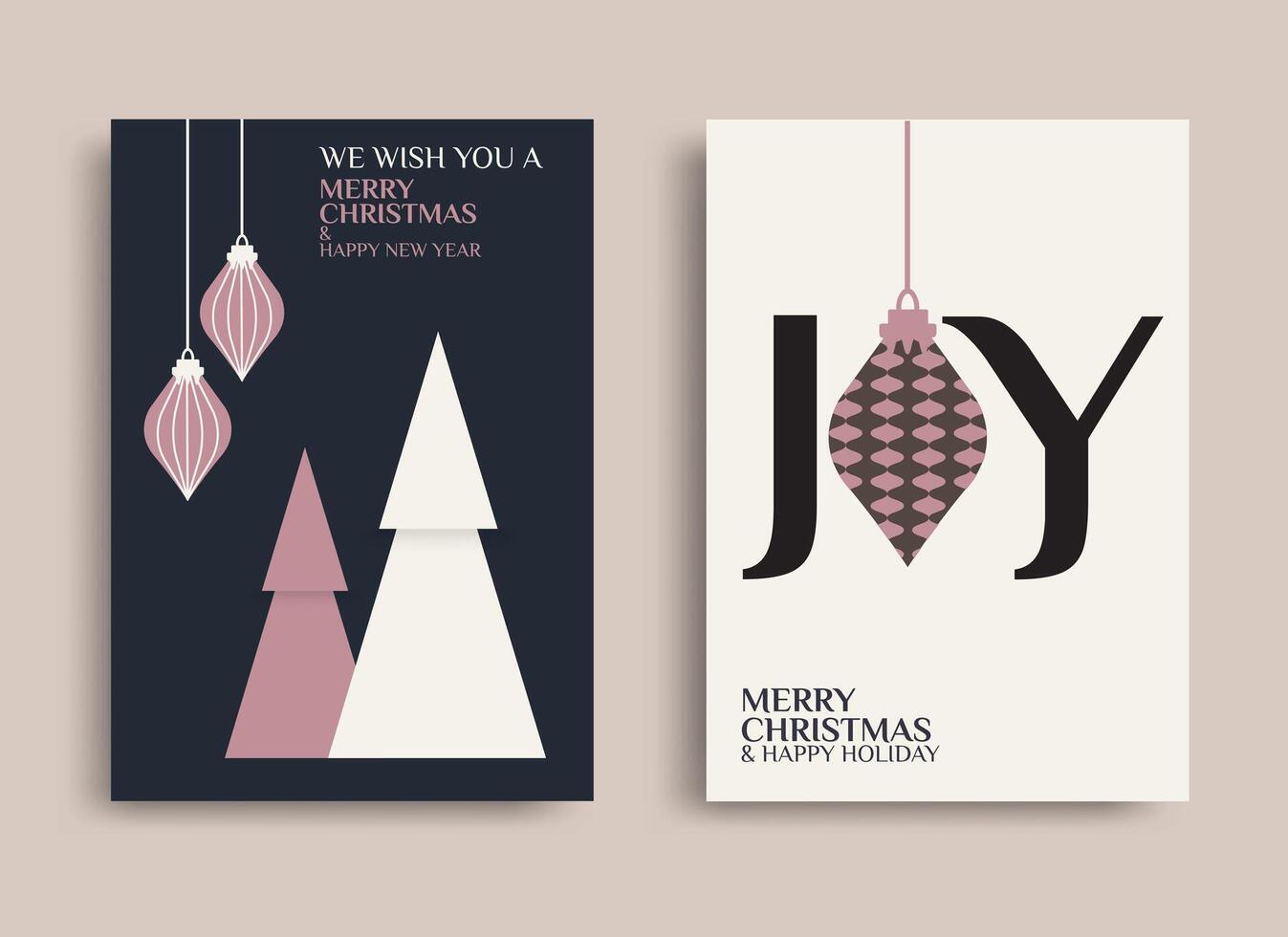 Simple and creative Christmas and New Year cards with ornament, Christmas trees, and typography vector