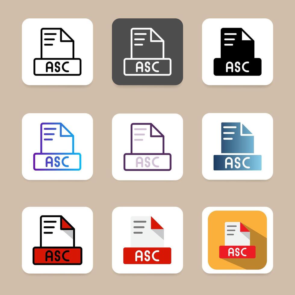 Asc Collection of various file format icons for interfaces, websites, UI and mobile apps. vector