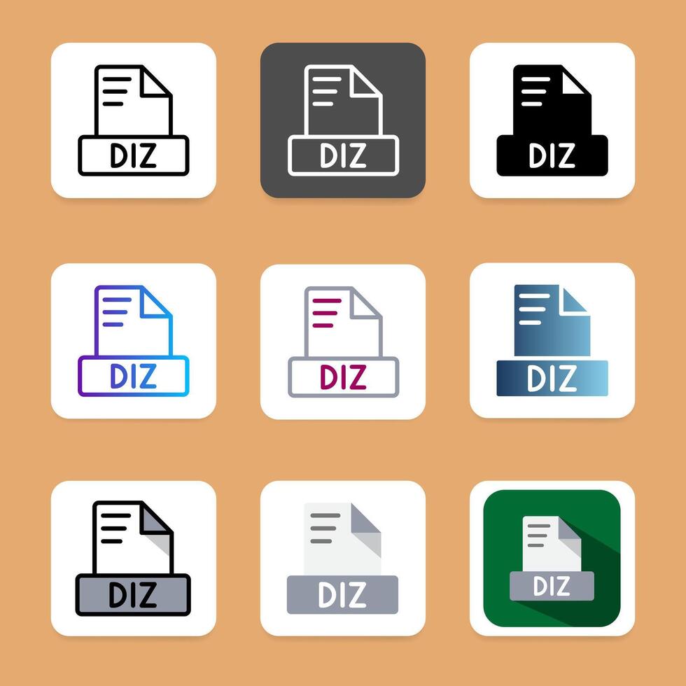 Set diz file format document icons, with a professional and modern design vector