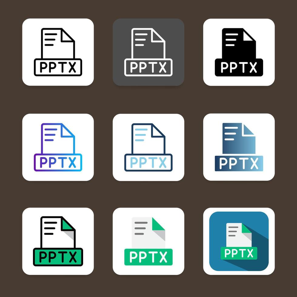 Set pptx icons file format suitable for applications and dashboard interfaces. vector