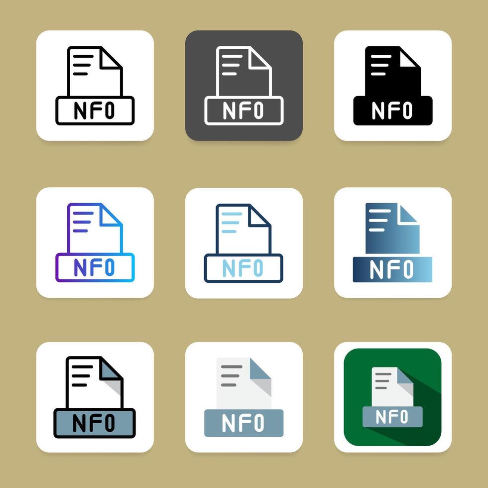 Nfo collection of file format icons for a modern interface, such as document, file type and extension. vector