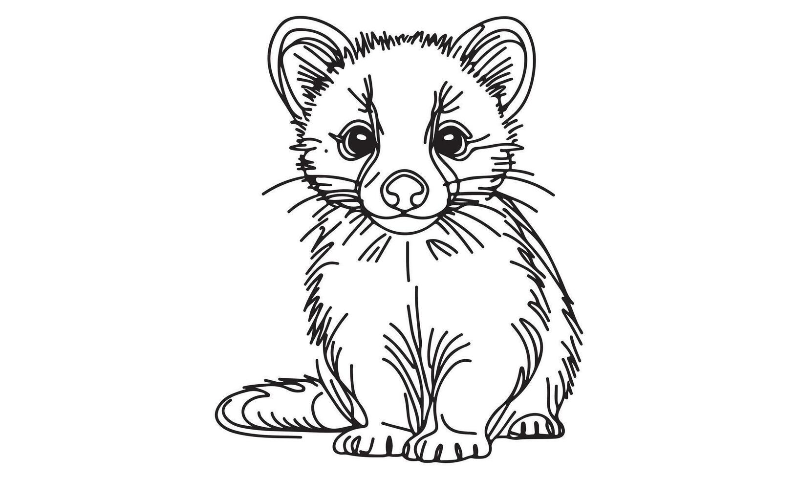 A cartoon raccoon sitting on the ground coloring page vector