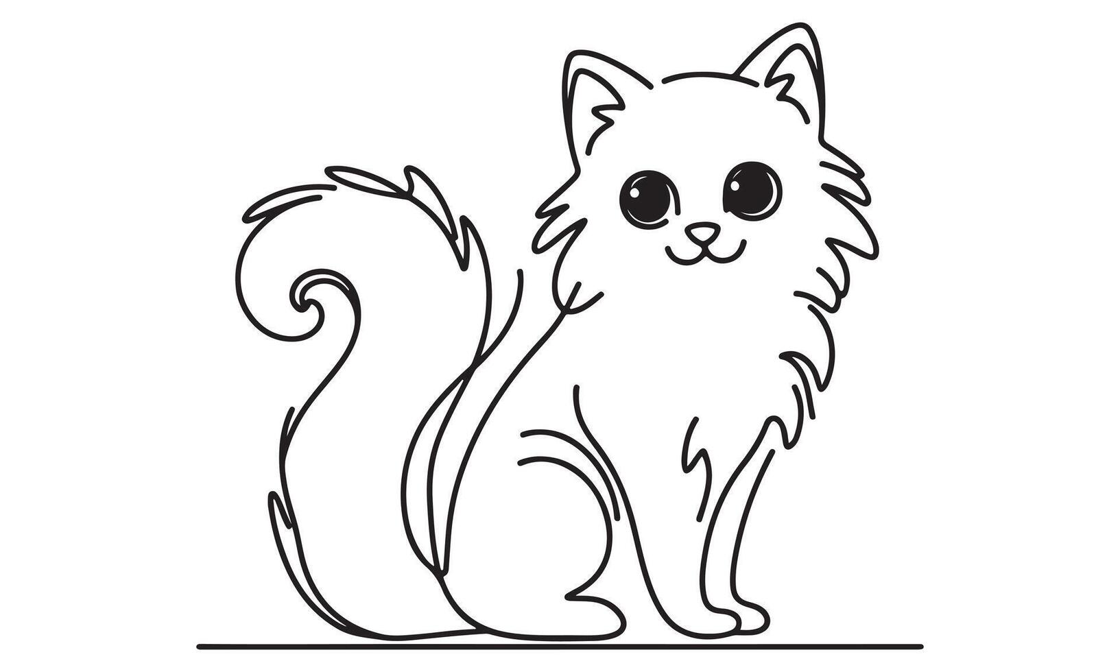 A cartoon cat is sitting on the ground coloring page vector