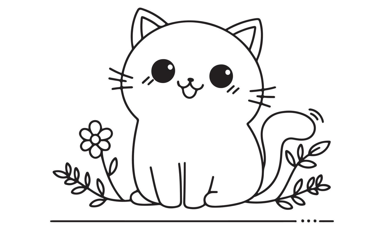 A coloring page with a cat sitting on the ground vector