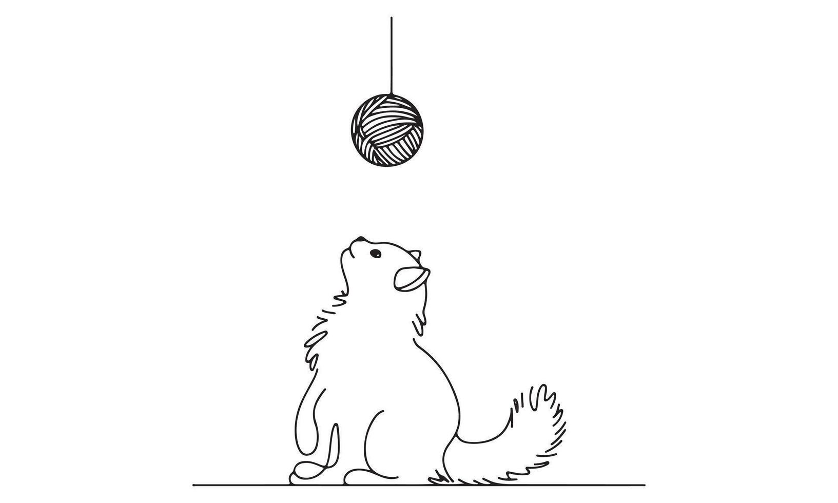 un gato es mirando a un pelota colgando desde un cuerda vector