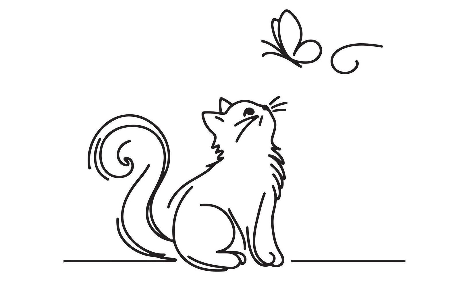 A cat and butterfly coloring page vector