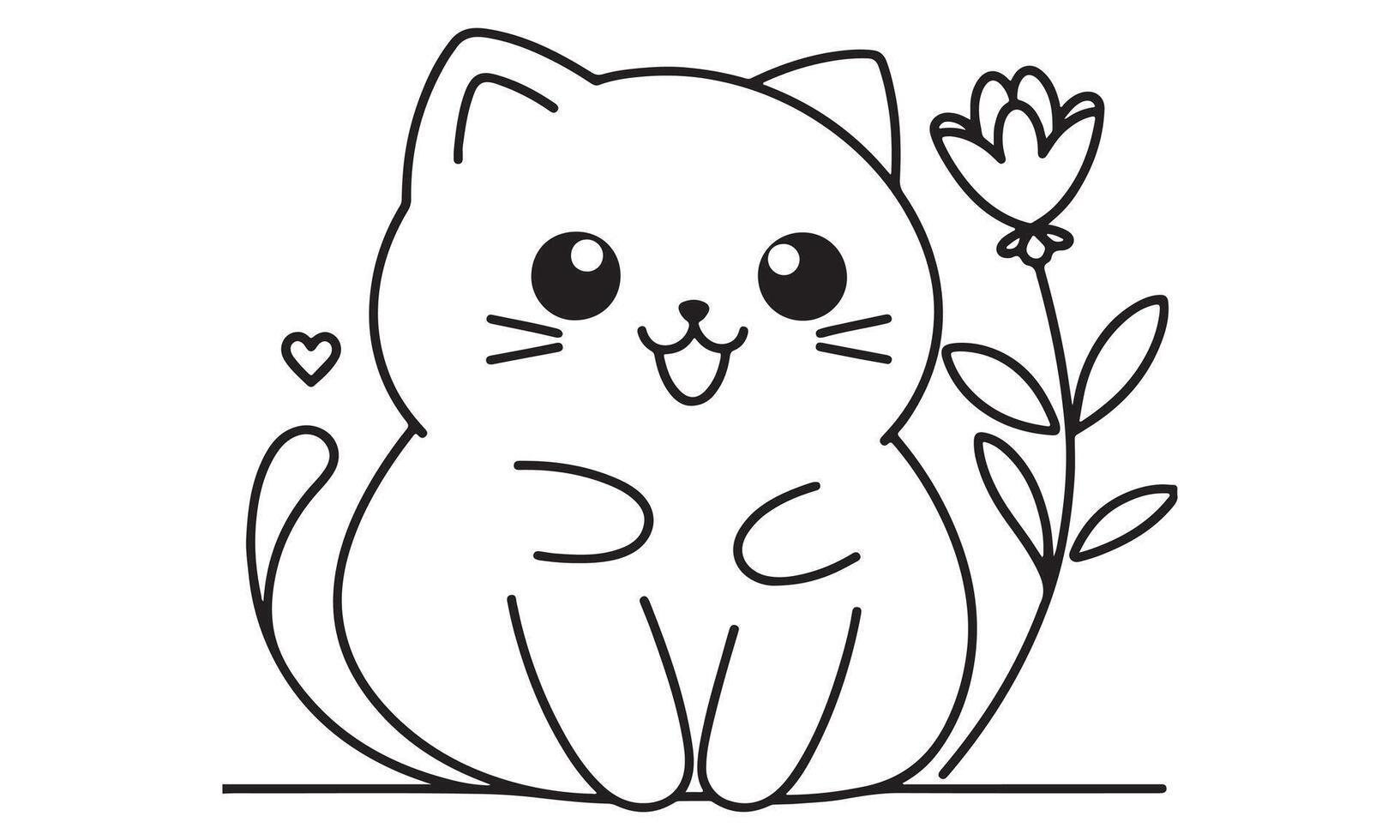 A cat with a flower in its mouth coloring page vector