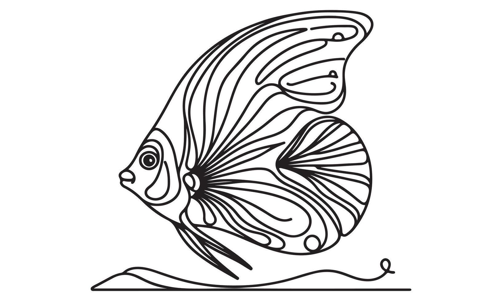 A black and white drawing of a fish with a long tail vector