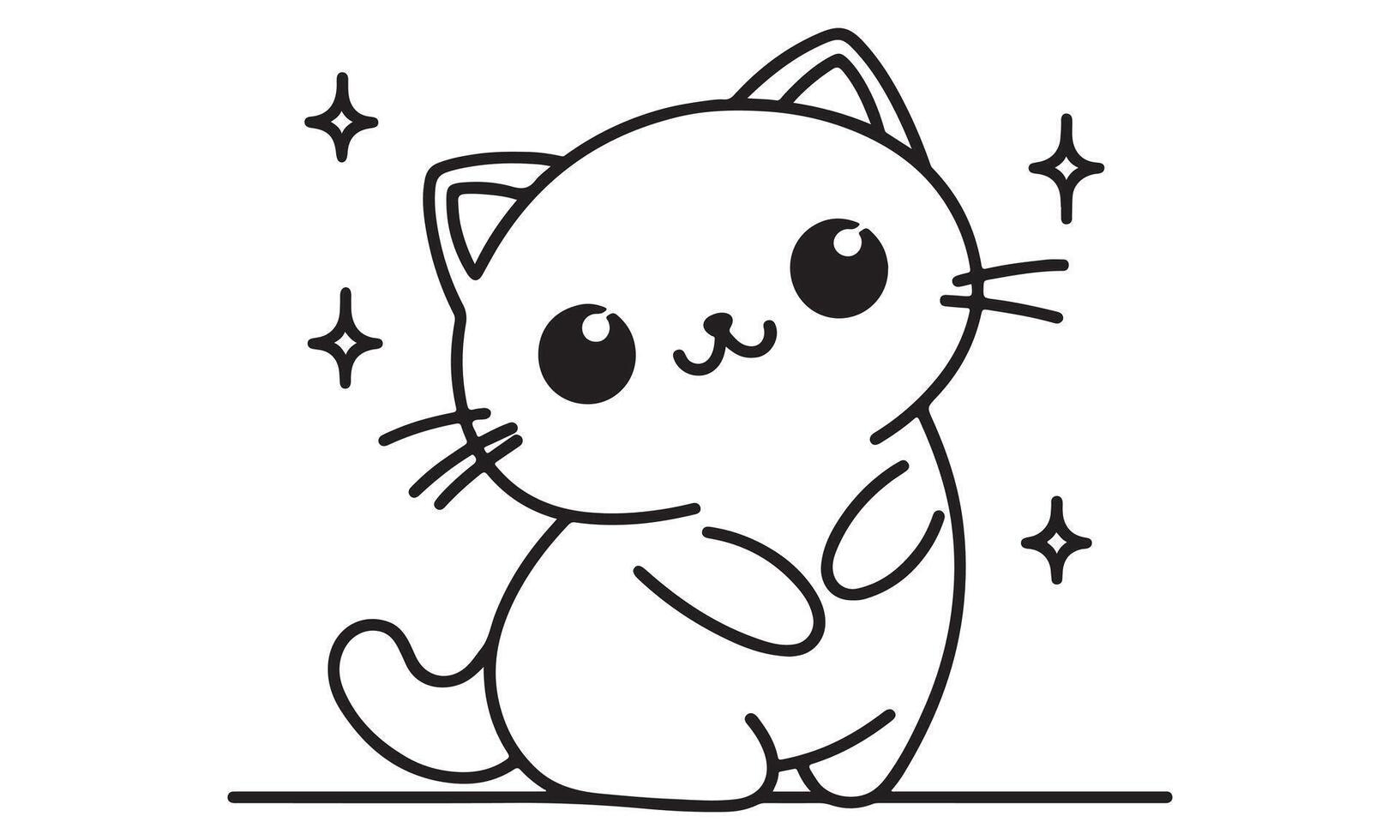 A black and white drawing of a cat with stars vector
