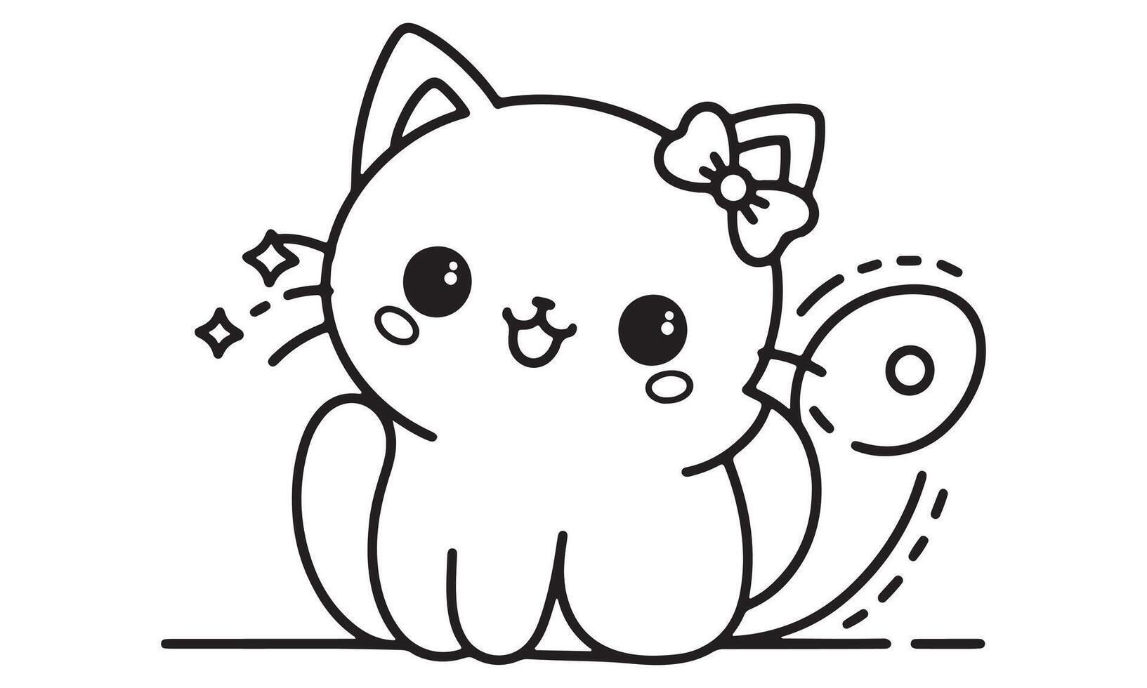 A cute cat coloring page with a bow on its head vector