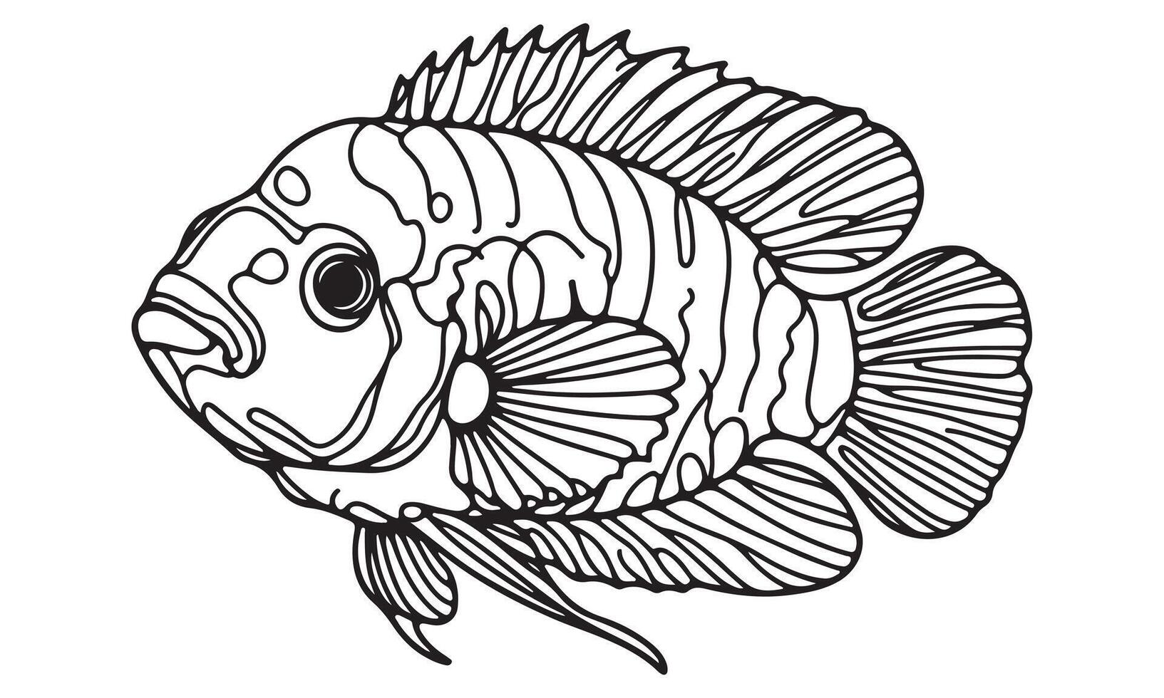 A fish coloring page with a black and white outline vector