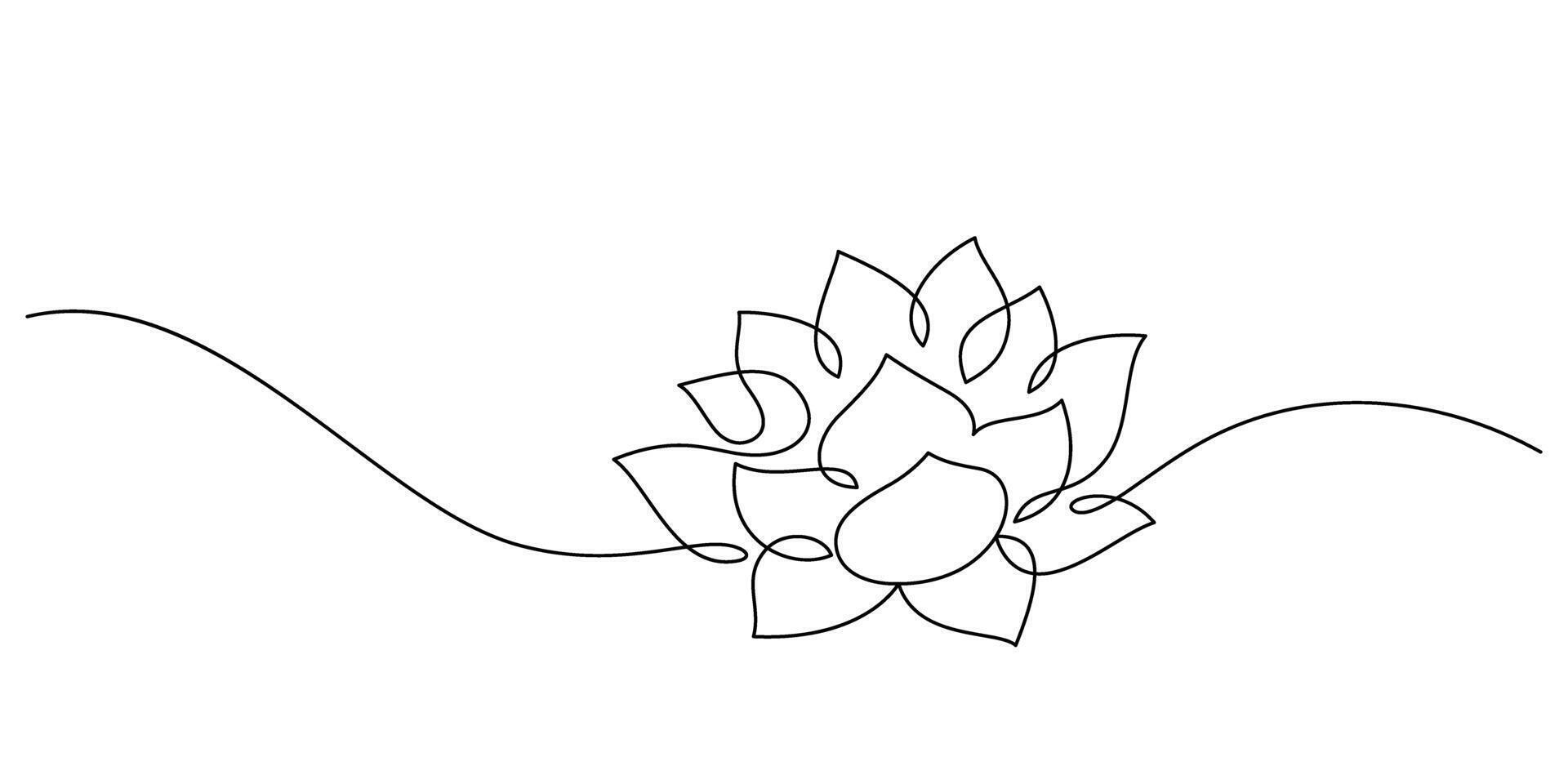 lotus flower blooming minimalist art one line drawing continuous vector