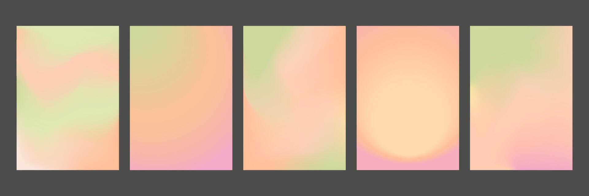 Set of gradient backgrounds in peach, pink and green. Pastel wallpaper in retro style is perfect for a cover, social networks or poster vector
