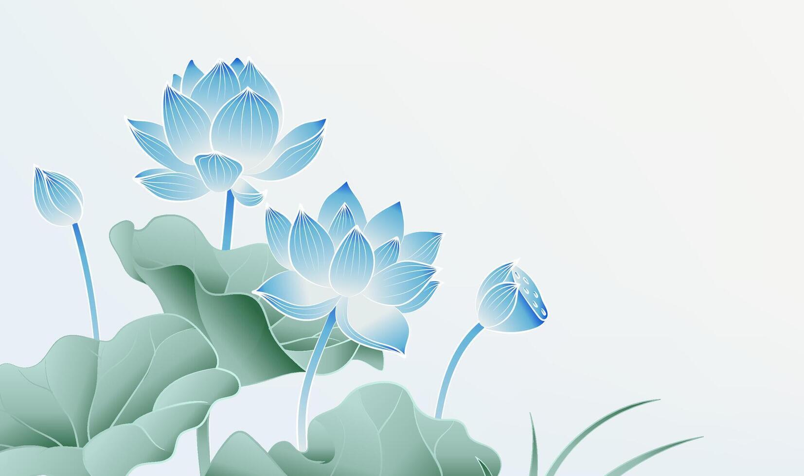 Hand painted Chinese style elegant lotus color illustration on light grey background vector