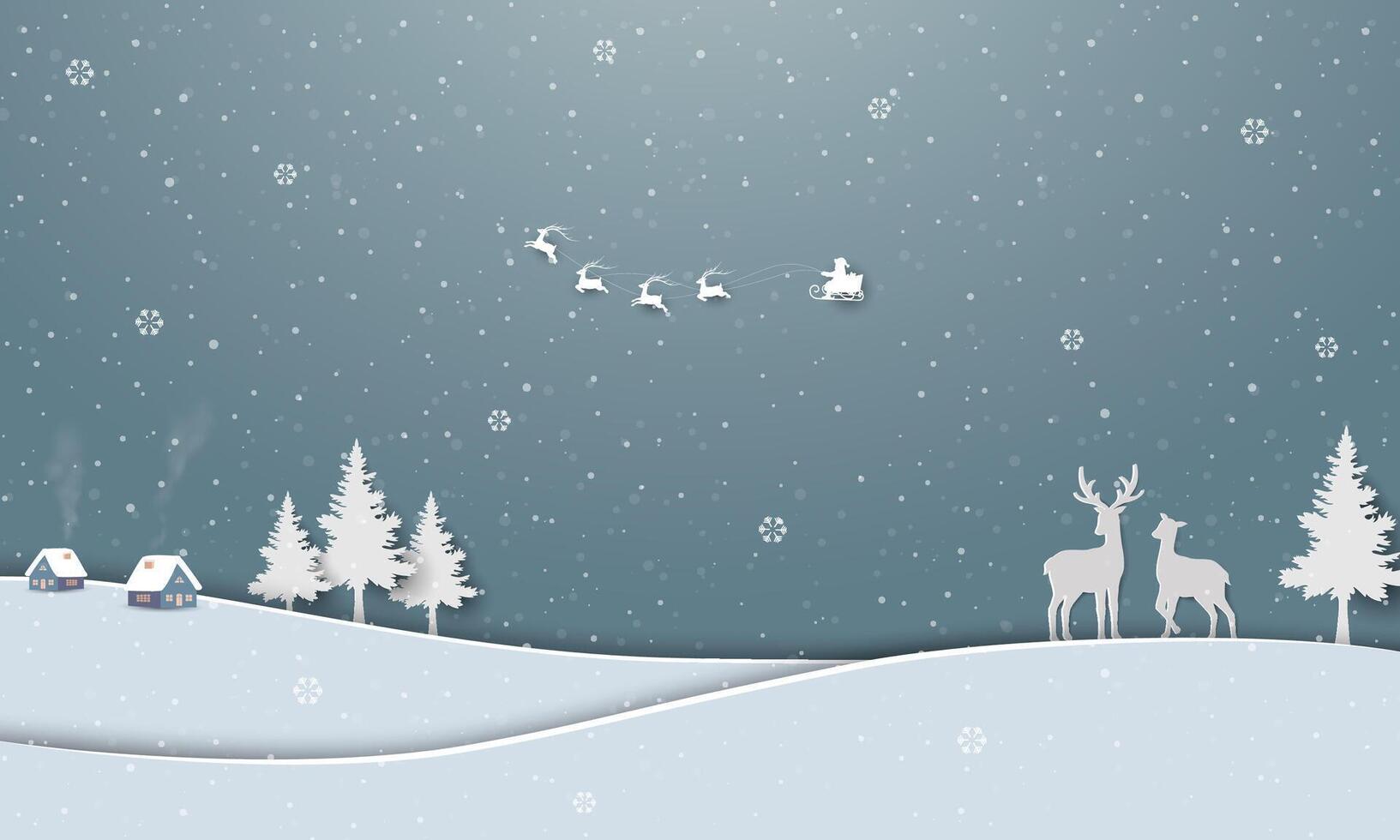 Santa Claus coming to the village on winter night,Background for greeting card,poster,celebrate party,Christmas holiday or New Year vector