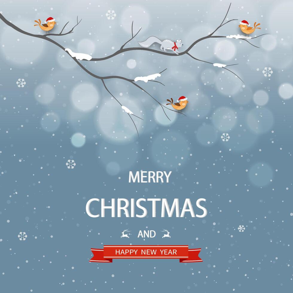 Merry Christmas and Happy new year background,Cute birds family happy on winter night vector