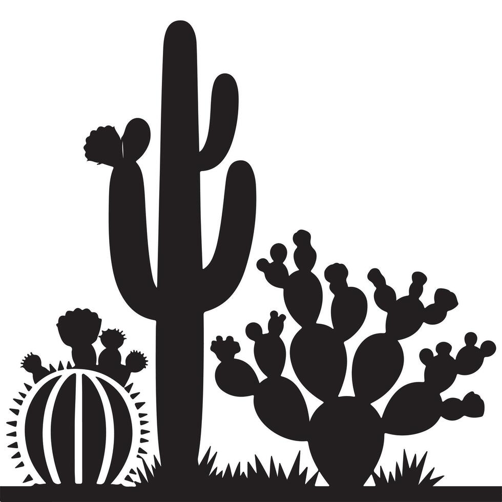 Cactus and cactus plants silhouette silhouette of desert landscape vector