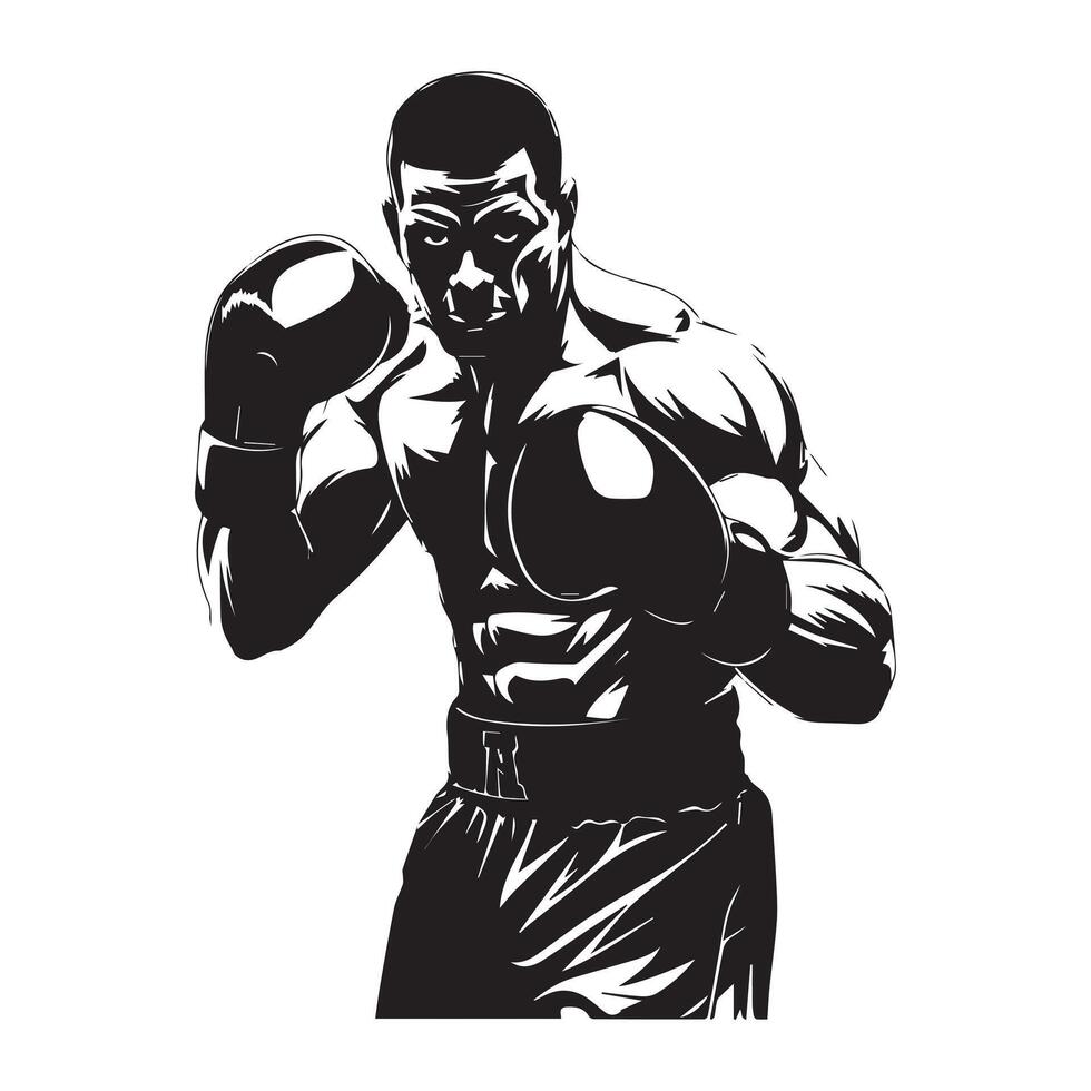 A black and white illustration of a boxer vector