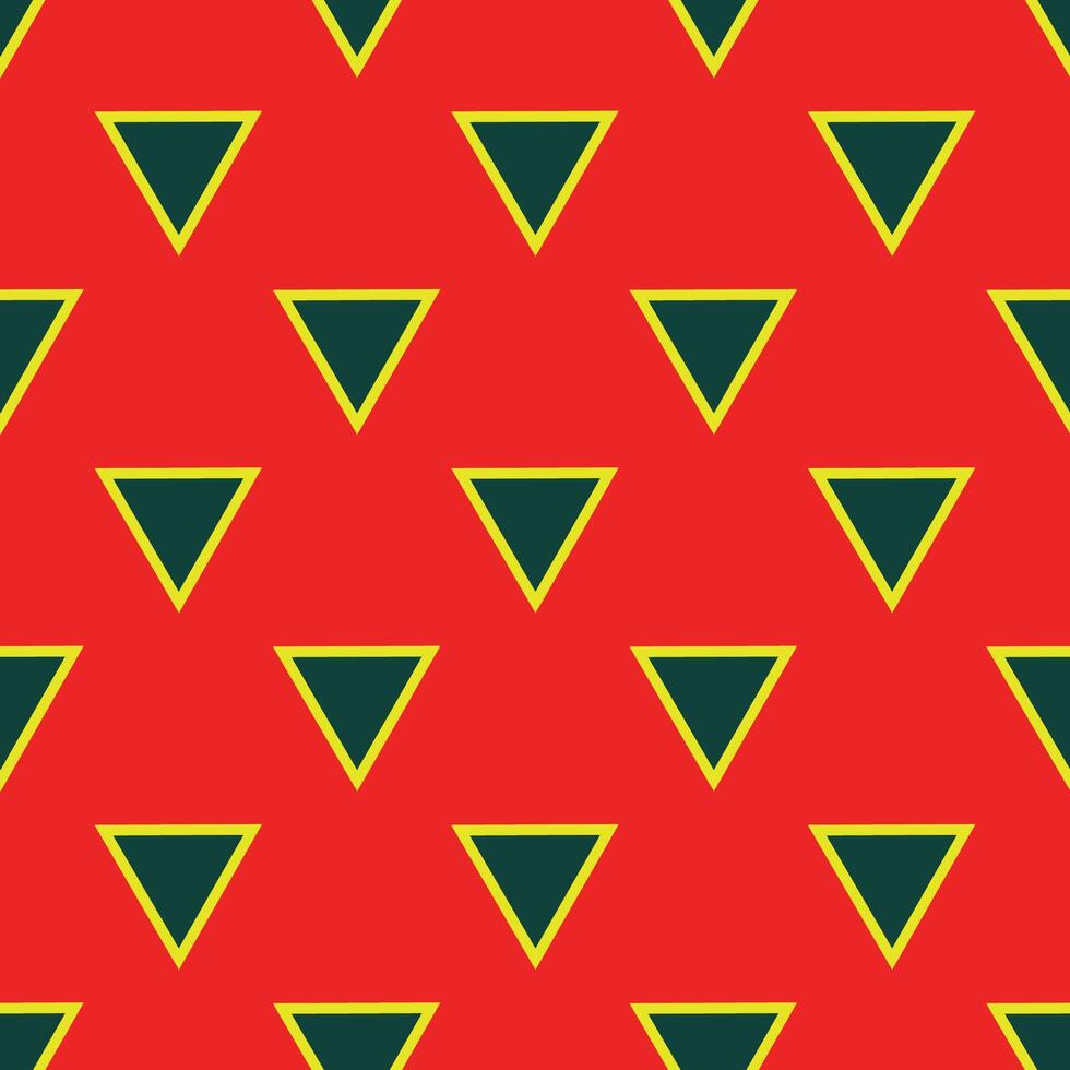 Seamless pattern of black triangles with simple yellow outline on red background vector