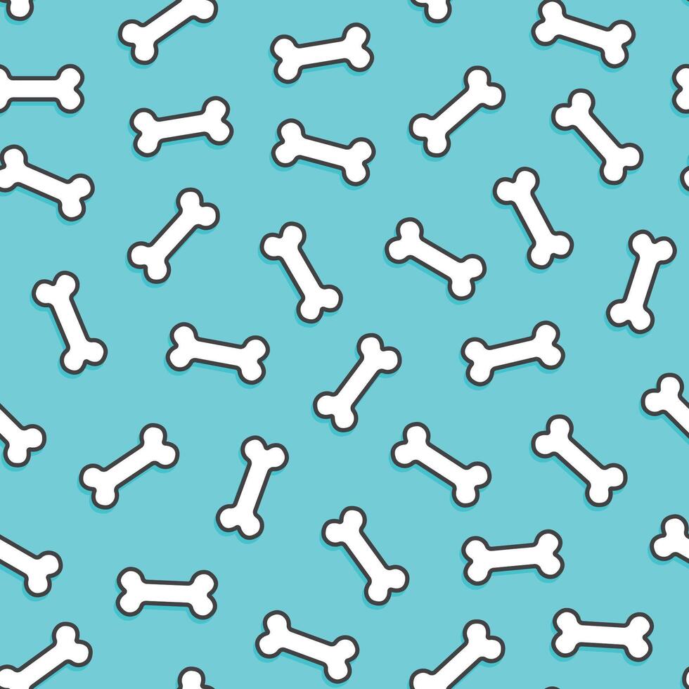 seamless pattern of collection of outline style white bones scattered on a blue background vector