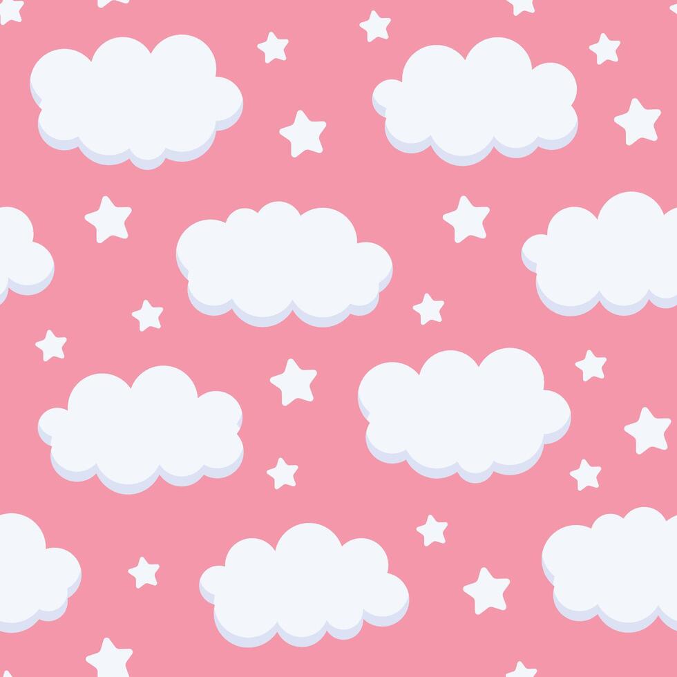seamless pattern of clouds and stars on pink background, sleeping child pattern design vector