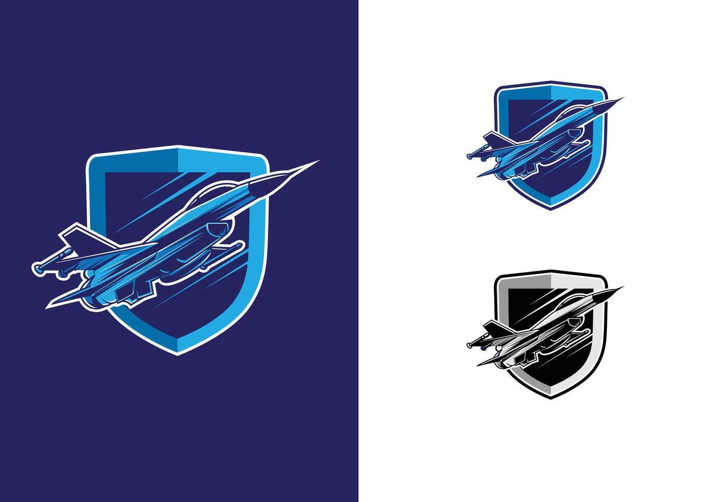 jet fighter and shield design illustration vector