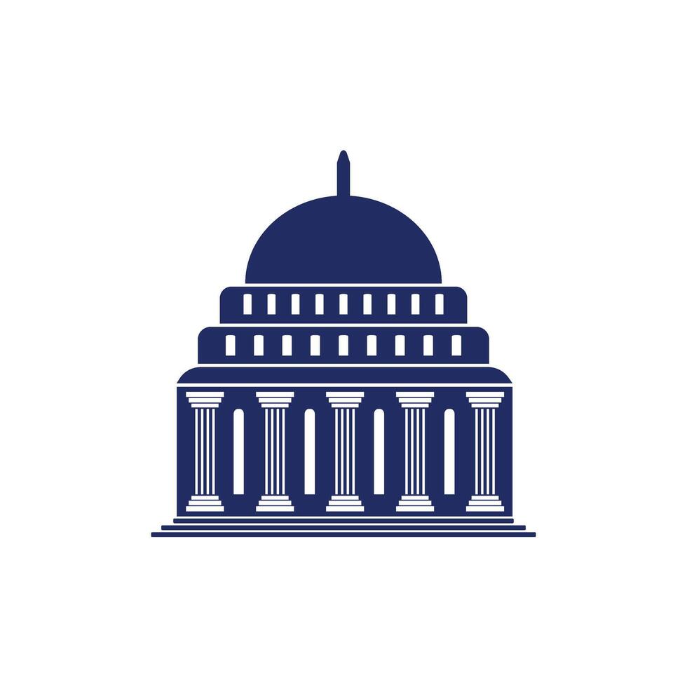 Bank buildings icons set isolated on white background. Front view of court house, bank, university or governmental institution. Flat design style. vector